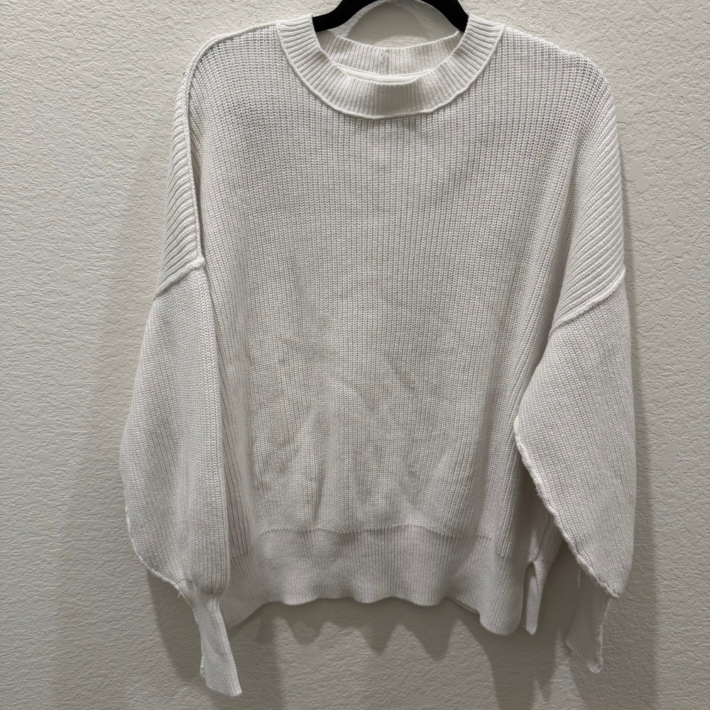 Aerie Womens Cream White Oversized Shaker Knit Crewneck Sweater Small Slouchy